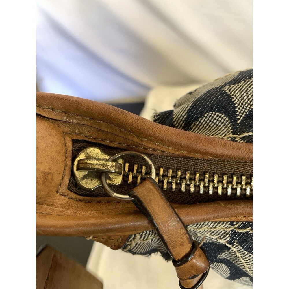 COACH Bleecker Denim 11781 Vachetta Leather Floral Applique Duffle Bag RARE - Picture 13 of 17